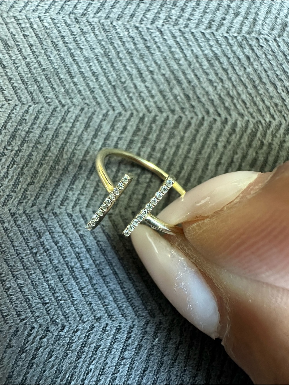 14 K Gold Genuine Diamond Open-Ended T Ring - Women's Minimalist Jewelry